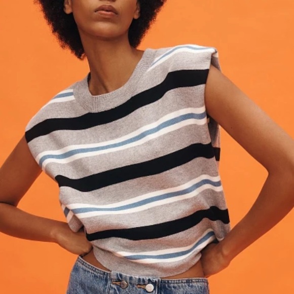 Anthropologie Maeve The Noah Muscle Tank Sweater Neutral Stripe Size Small New - Picture 1 of 13